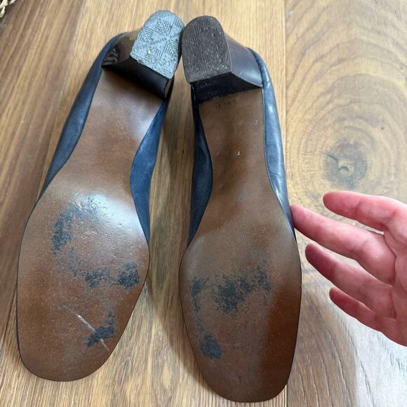 Vintage 60s 70s Imperial Block 2.5” Heel Shoes Navy Blue Black Red Grey 7 - Picture 9 of 11